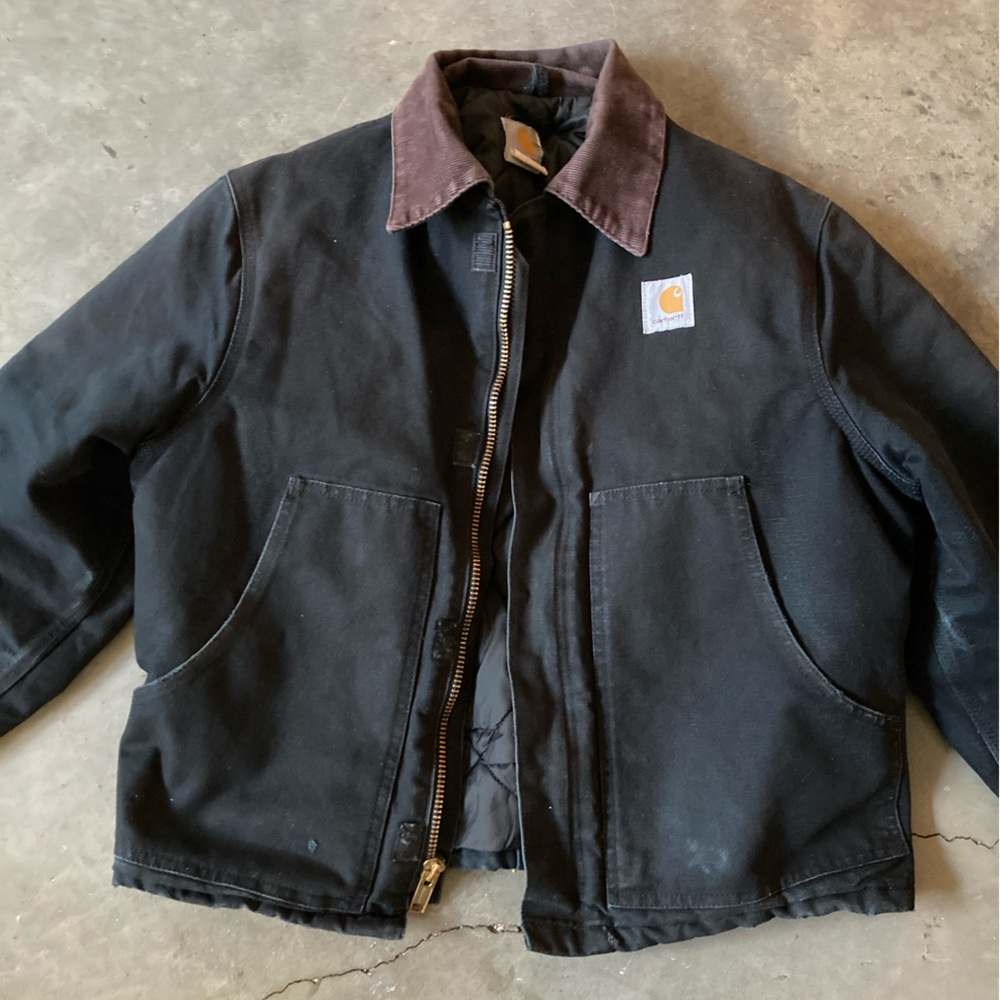 Carhartt Black Jacket with Brown Corduroy Collar